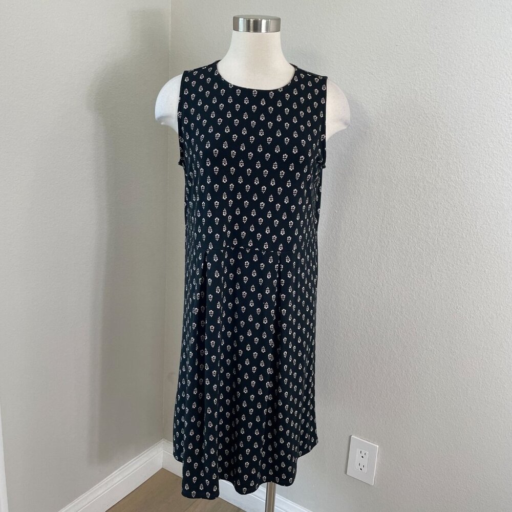 J Jill Wearever Collection Womens Medium Sleeveless Black Floral Pleated Dress